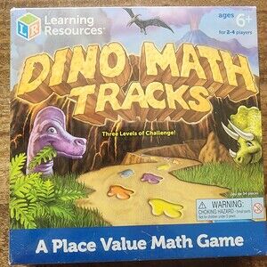 Learning Resources Dino Math Tracks Place Value Board Game 2-4 Players 6+ New